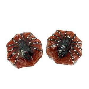 Vintage Halloween Candles 2pc Black Spider Orange Web Hand Painted Robert Alan
